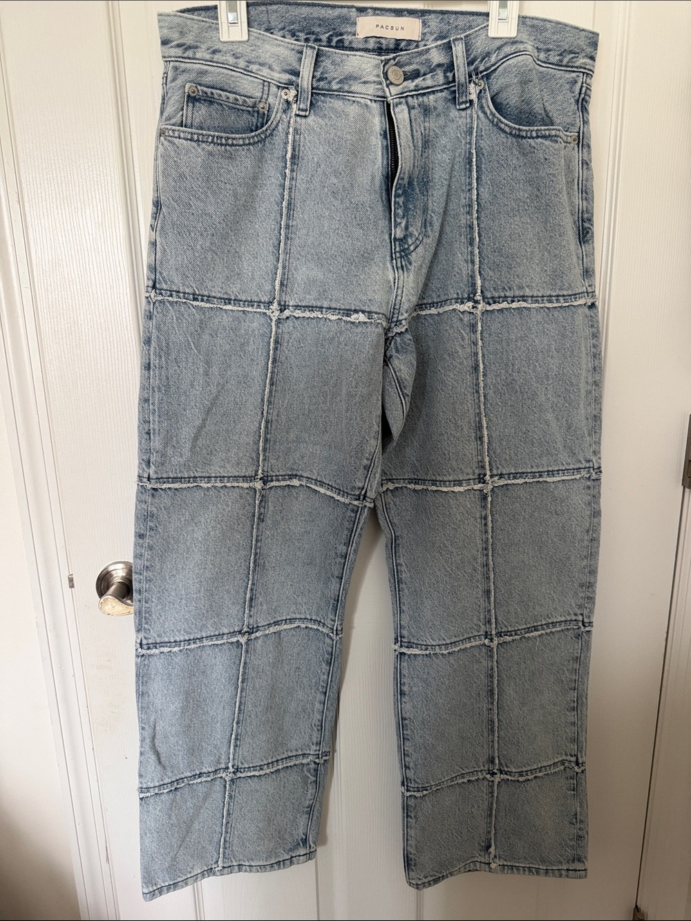 PacSun Men's Grid Patchwork Light Blue Jeans